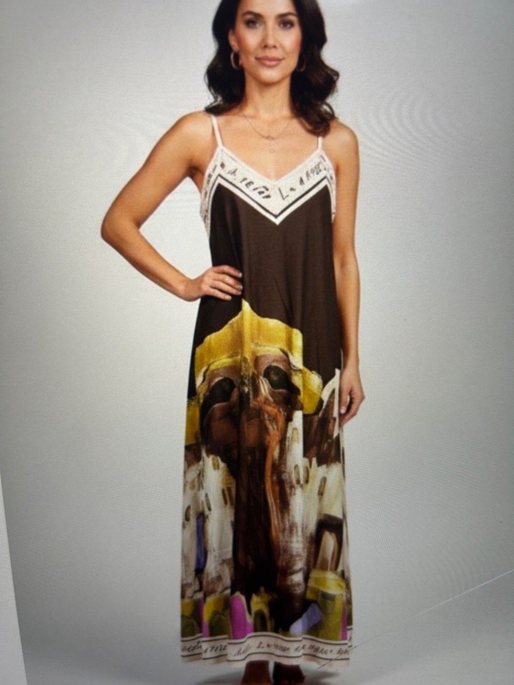 Obsession Made in Italy, Vienna Bliss Brown & Yellow Printed Maxi Dress